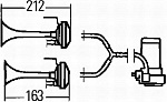 Звуковой сигнал двухтональный воздушный 2-х рожковый 840/795 Гц. к-т