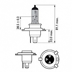 H4 12V- 60/55W (P43t) (белый яркий свет с голубым оттенком) BlueVision Moto